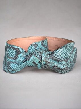 Vintage Milli France Turquoise Python Snakeskin Bow Wide Waist Belt France